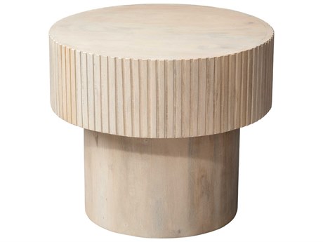 Jamie Young Notch Round Wood White Bleach Side Table