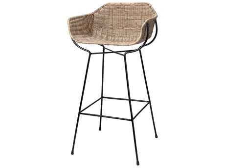 Jamie Young Natural Rattan & Black Steel Bar Stool