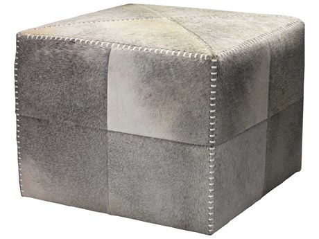 Jamie Young Hide Gray Leather Ottoman