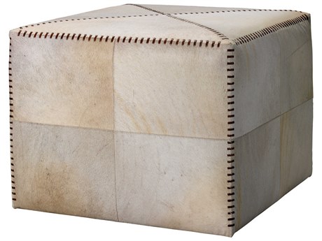 Jamie Young Hide White Cream Leather Ottoman