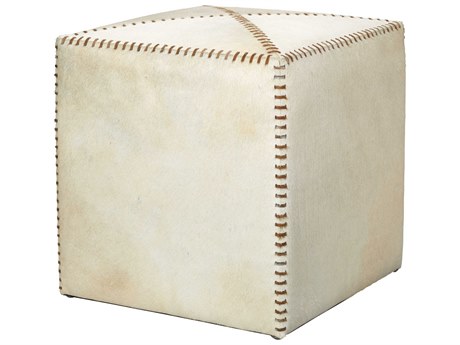 Jamie Young Hide White Cream Leather Ottoman