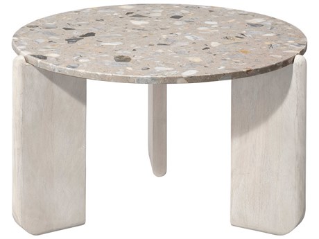 Jamie Young Quarry Round Stone White Bleach Coffee Table