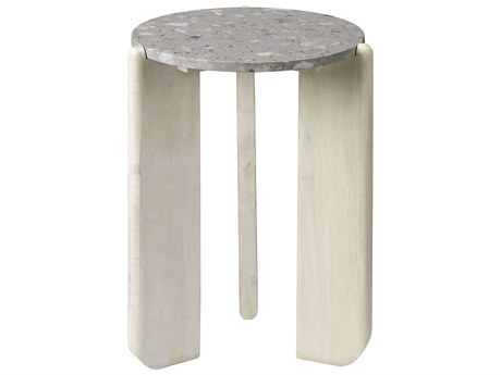 Jamie Young Quarry 18" Round Stone White End Table