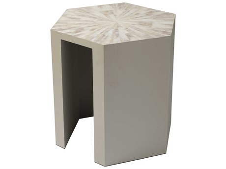 Jamie Young Hexagon Light Grey Beige Faux Horn End Table