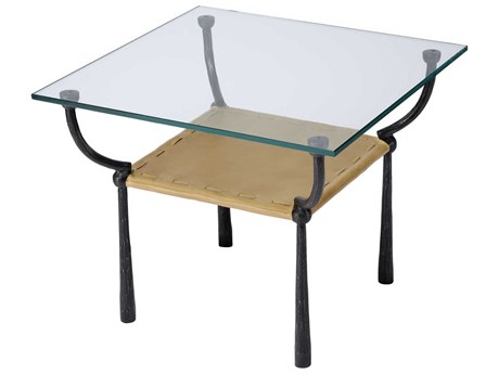Jamie Young Renzo Square Glass Black Cashew Leather End Table