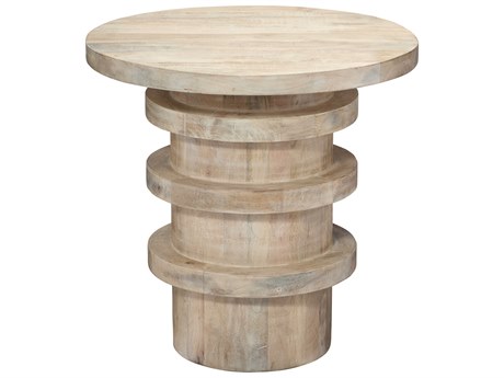 Jamie Young Revolve Round Wood White Washed End Table