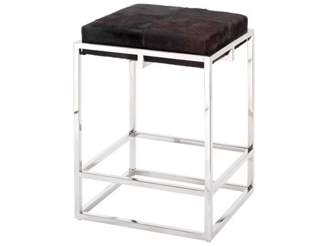 Jamie Young Shelby Leather Espresso Hide Nickel Metal Counter Stool