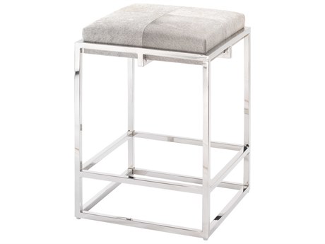 Jamie Young Shelby Leather Grey Hide Nickel Metal Counter Stool