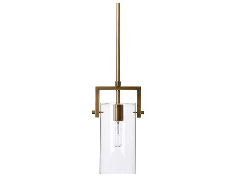 Jamie Young 1-Light Antique Brass And Clear Glass Cylinder Mini Pendant