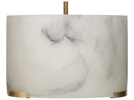 Jamie Young Elancourt 3-Light White Faux Alabaster Antique Brass Drum Pendant