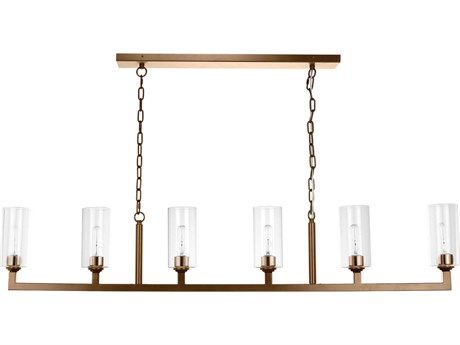 Jamie Young Linear 6-Light Antique Brass Clear Glass Cylinder Island Pendant