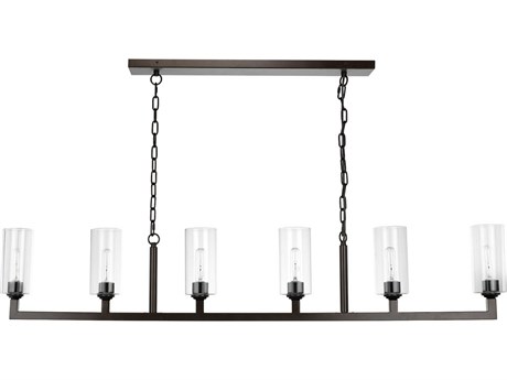 Jamie Young Linear 6-Light Oil Rubbed Bronze Clear Glass Cylinder Island Pendant