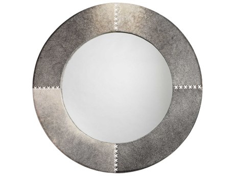 Jamie Young Cross Stitch Round Gray Hide Mirror