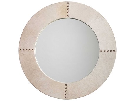 Jamie Young Cross Stitch Round White Hide Mirror