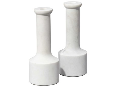 Jamie Young Ostrich White Marble Candle Holders Set of 2