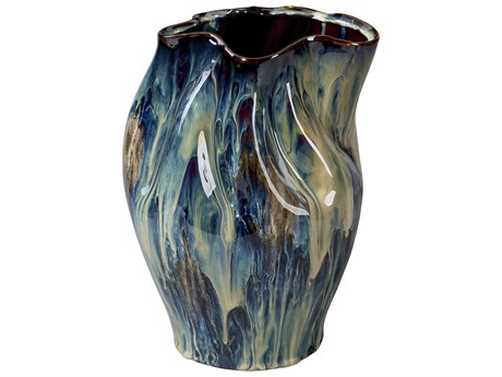 Jamie Young Whirl Reactive Blue Glaze Vase