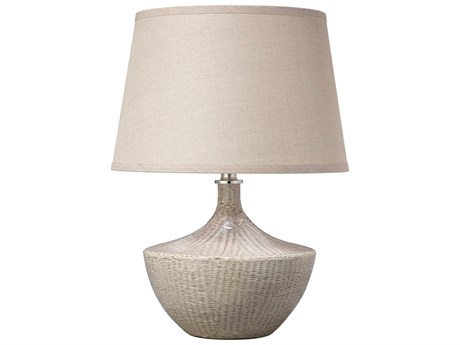 Jamie Young Basketweave Off White Ceramic Open Cone Table Lamp