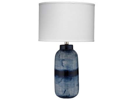 Jamie Young Batik Blue Linen White Drum Purple Buffet Lamp