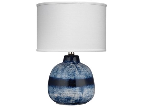 Jamie Young Batik Blue Linen White Drum Purple Table Lamp