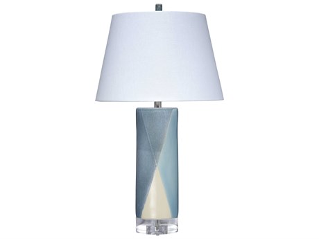Jamie Young Diamond Blue Cream White Linen Table Lamp