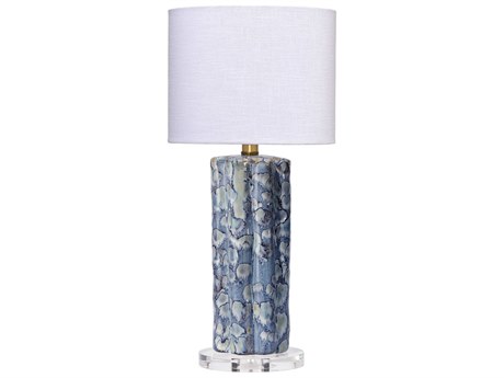 Jamie Young Small Blue Oval White Linen Rolled Edge Table Lamp