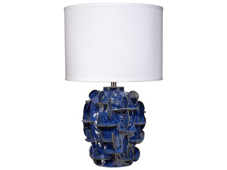 Jamie Young Helios Cobalt Blue Linen Drum White Buffet Lamp