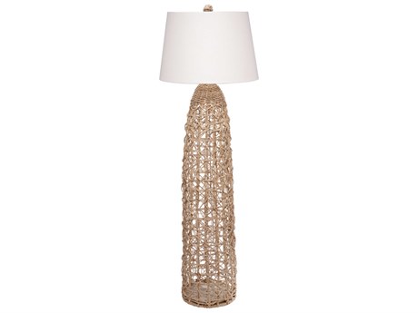 Jamie Young Kauai Natural White Linen Tapered Brown Floor Lamp