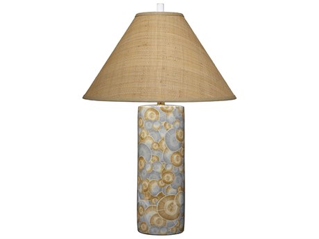 Jamie Young Serene Blue Cone Raffia Trim Buffet Lamp