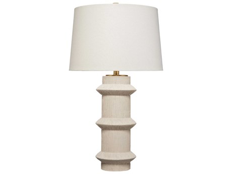Jamie Young Trousdale Textured Cream Tapered Drum White Linen Rolled Edge Off Buffet Lamp