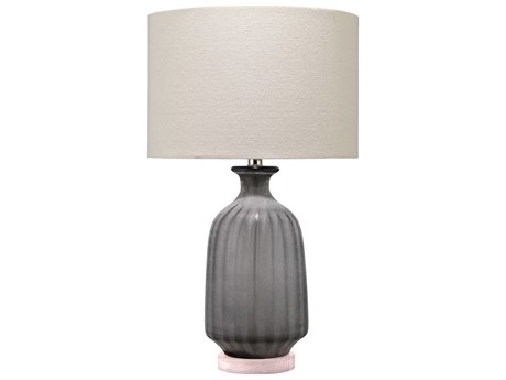 Jamie Young Frosted Glass Grey Linen Cream Drum Buffet Lamp
