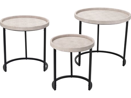 Jamie Young Maddox Round Faux Leather Cream End Table