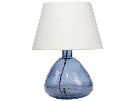 Jamie Young Demi Blue Off White Linen Tapered Rolled Edge Table Lamp