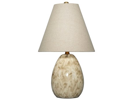 Jamie Young Raindrop Reactive Light Brown Glaze Natural Linen Off White Table Lamp