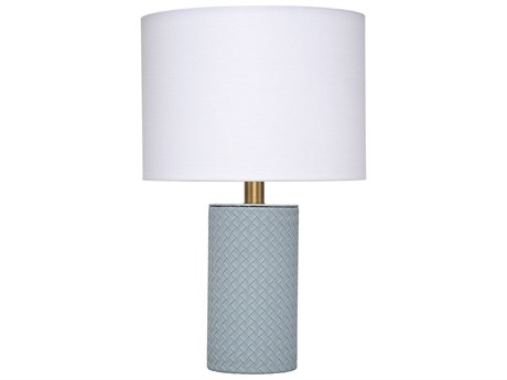 Jamie Young Roman Blue White Linen Drum Rolled Edge Table Lamp