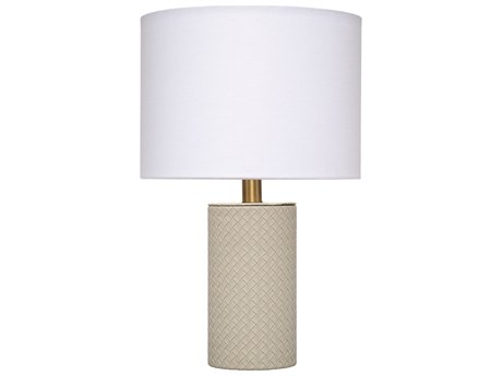 Jamie Young Roman Grey White Linen Drum Rolled Edge Table Lamp