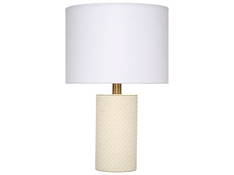 Jamie Young Roman Cream White Linen Drum Rolled Edge Off Table Lamp