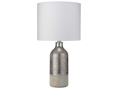 Jamie Young Varnish Silver Off White Linen Drum Table Lamp