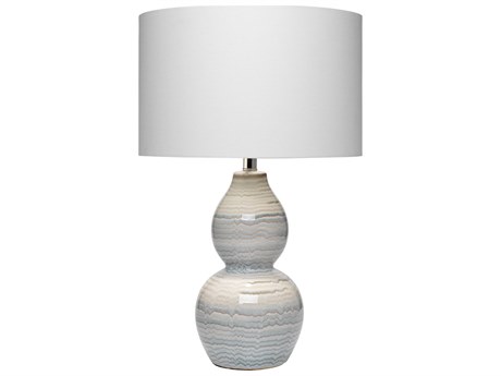 Jamie Young Catalina White Blue Linen Cream Drum Buffet Lamp