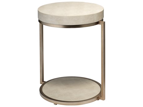 Jamie Young Chester Round Faux Leather Ivory End Table
