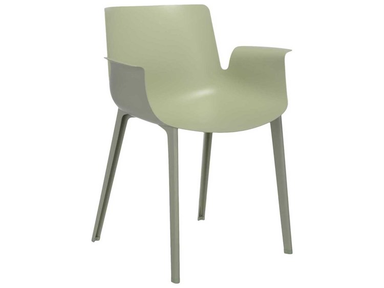 Kartell Outdoor Piuma Opaque Sage Green Resin Dining Arm Chair