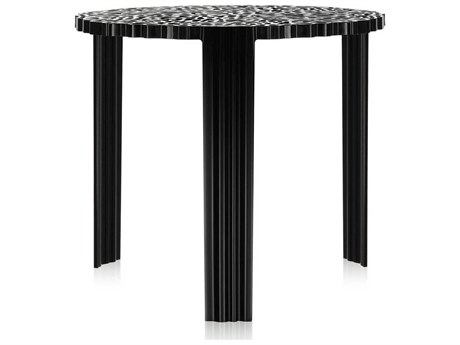 Kartell Outdoor T-table Opaque Black Resin 17'' High Round End Table
