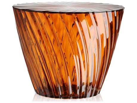 Kartell Outdoor Sparkle Transparent Amber Resin 12'' Round End Table