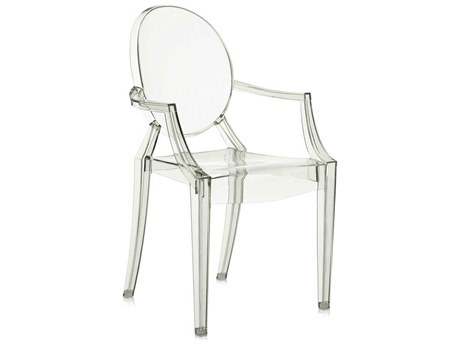 Kartell Outdoor Louis Ghost Transparent Crystal Green Resin Dining Arm Chair