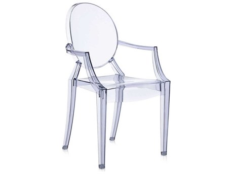 Kartell Outdoor Louis Ghost Transparent Ice Blue Resin Dining Arm Chair