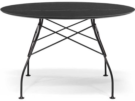 Kartell Glossy Round Stone Black Marble Dining Table