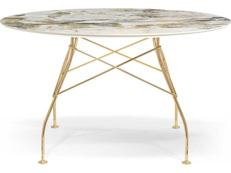 Kartell Glossy Round Stone Marble Symphonie Gold Dining Table