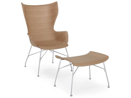 Kartell K-wood Basic Veneer Light Wood / Chrome Chair and Ottoman Sold