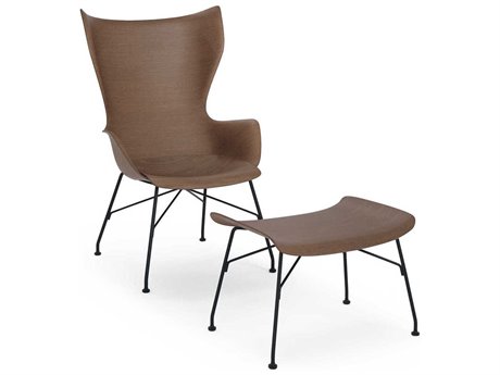 Kartell K-wood Basic Veneer Dark Wood / Black Chair and Ottoman Sold