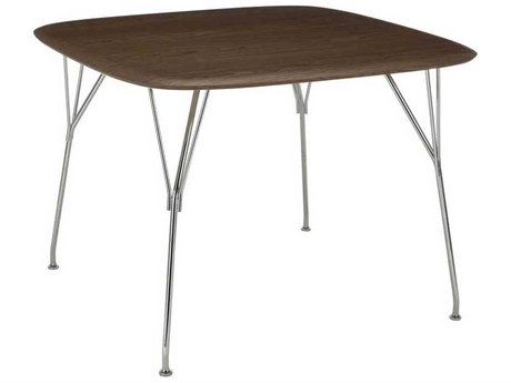 Kartell Viscount Of Wood Square Walnut Chrome Dining Table