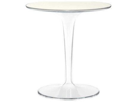 Kartell Tip Top Mono Round White Glass Transparent End Table